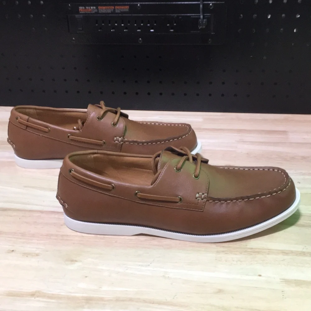 New WB Club Room Men's Brown Leather Boat Shoes‎